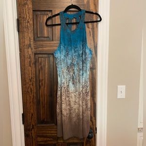 NWT super cute & comfy halter dress with beautiful back - blue & brown snake